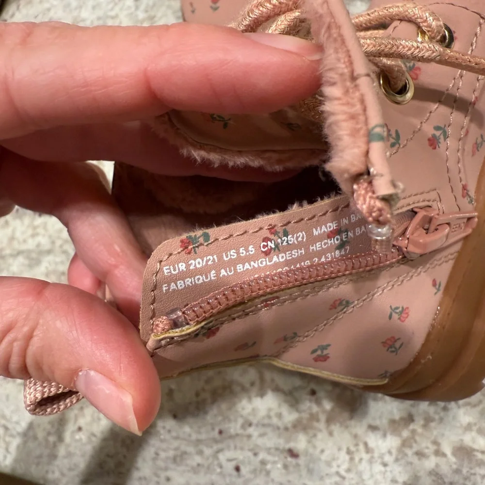 H&M Pink Floral Lace-Up Ankle Boots